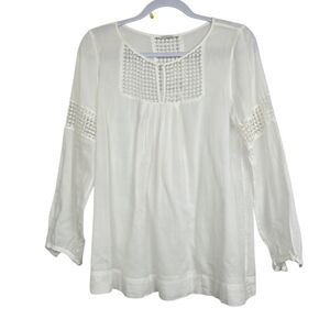 Club Monaco White Long Sleeve Textured Blouse | Flowy Romantic Minimalist Top |